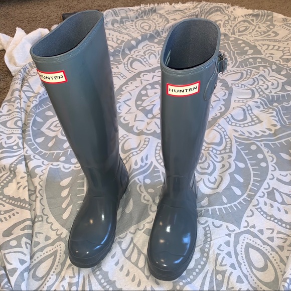 Tall Grey Glossy Hunter Boots - Picture 3 of 9